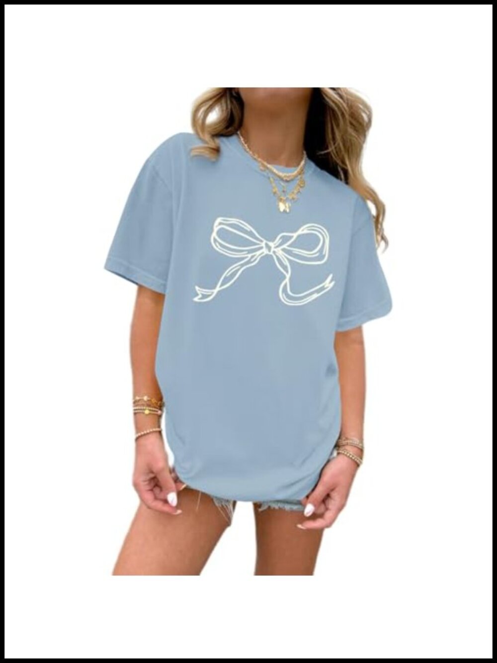 Girls Bow Graphic Tee Oversized Preppy Coquette Summer Casual Top